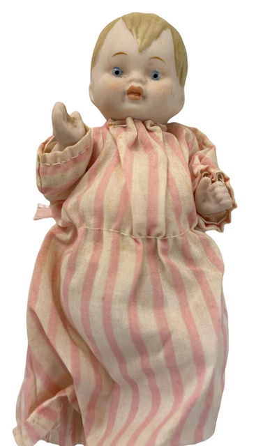 Peppermint Baby Doll Girl Pink   Bisque Porcelain Vintage