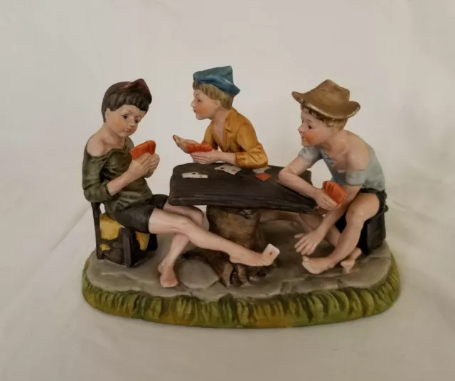 Capodimonte - " The Cheats " Figurine of Three Boys Playing Poker Hand Painted