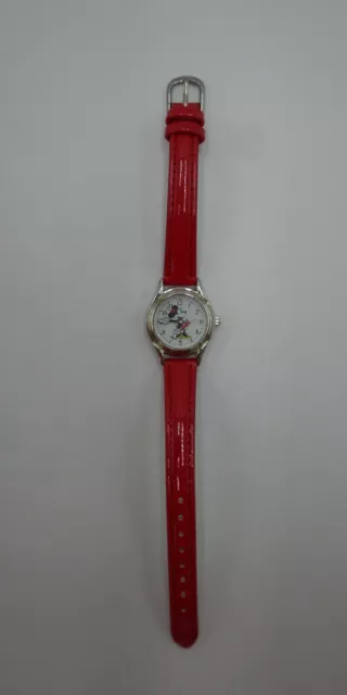 Disney Minnie Mouse Women's Watch Red Faux Leather Wristband Storage Tin MN1289