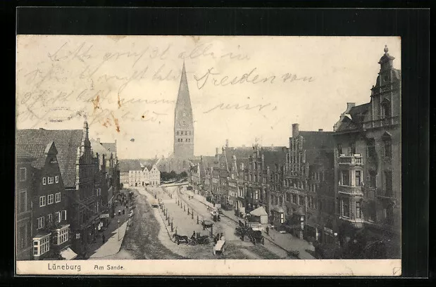 Lüneburg, Strasse am Sande mit Kirche, Ansichtskarte 1906