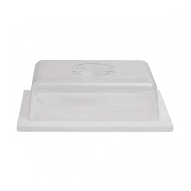 Rectangular White Marble Kitchen Cheese Cutting Food Serving Board and Clear Lid