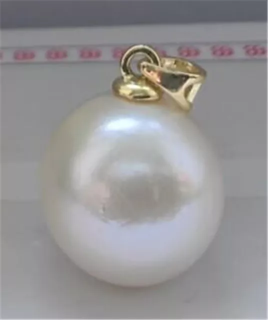 huge new 14mm White natural south sea pearl pendant 14K Yellow Gold