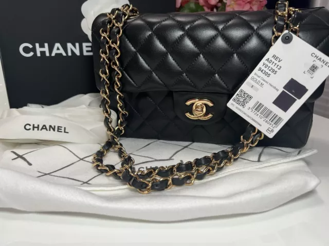 CHANEL CLASSIC SMALL double Flap Bag black Lambskin gold hardware