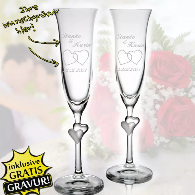 2er Set Bicchieri Champagne Matrimonio Incisione Personalizzato Regalo Bicchiere