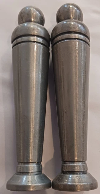 Pair Lamp Shade Finials - Large Pewter Tone Cast Metal (5" T x 1" W)