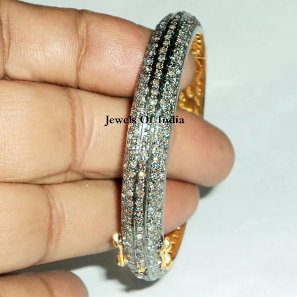 Diamond Jewelry Natural Rose Cut Diamond & 925 Sterling Silver Bracelet Bangle