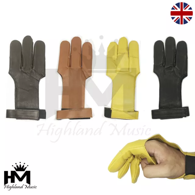 HM Hunter Gloves Archery Shooting Glove - Leather Hunting Gloves 3 Finger Bow