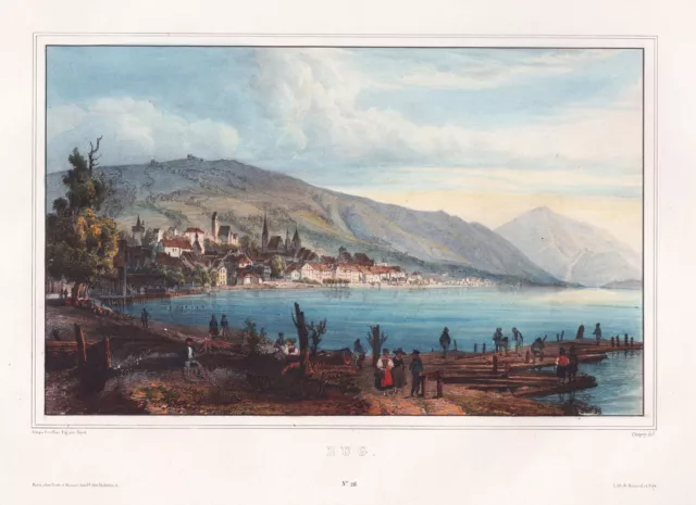 Tren Suiza Suiza Suiza litografía vista Cuvillier Chapuy 1840