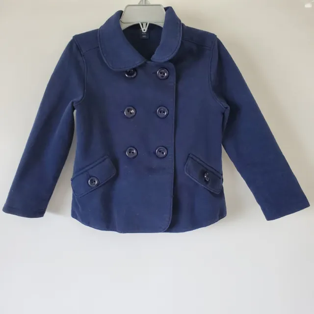 Girl 4 Navy Blue Baby Gap Double Breasted Knit Jacket Pea Coat Peter Pan Collar.