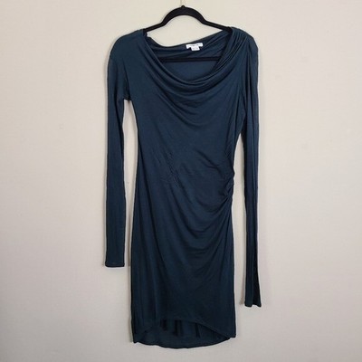 Helmut Lang Womens Dress Medium Thicket Green Ruched Fitted Jersey