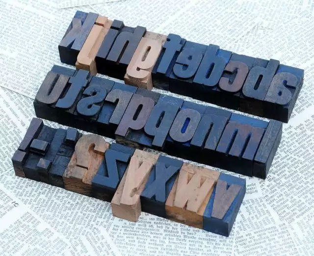 A-Z alphabet 1.77" letterpress wooden printing blocks wood type Vintage printer
