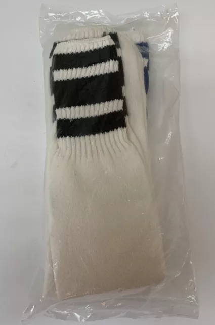 Vintage 70's 80's Men's 2 PR Striped White Blue Black Tube Socks Athletic NOS