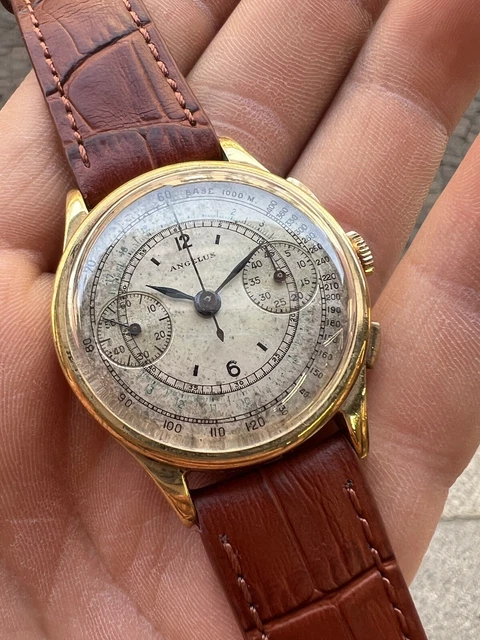 Angelus Calibro 215 Cronografo Vintage 1940 Funzionante Plaque Gold Case Swiss