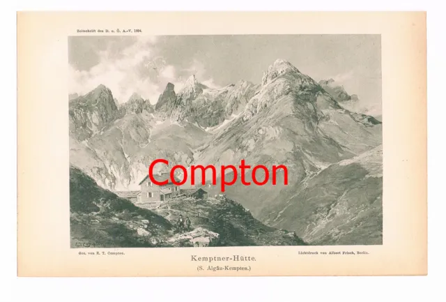 d101 103 E.T.Compton Kemptner Hütte Berge Kunstblatt 1894 !!