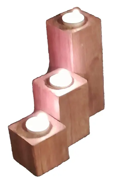 Kerzenhalter x 3 Blocks Gothic/Mittelalter Teelichthalter freistehendes Mahagoni