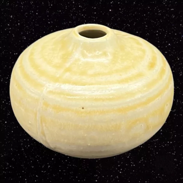 VINTAGE JAPANESE MID Century Art Pottery Bud Vase Glazed Yellow Ribbed ...
