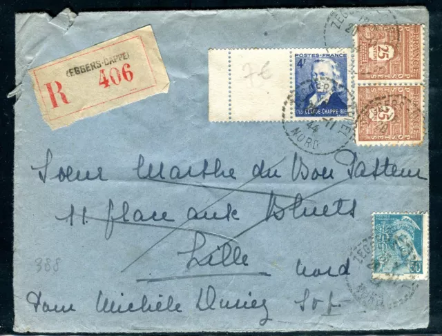 Enveloppe en recommandé de Zegers Cappel pour Lille en 1944