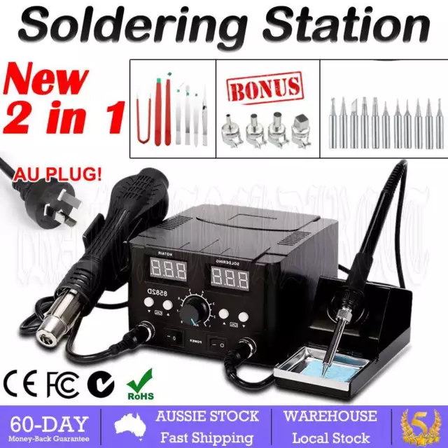 2 in1 Soldering Iron Solder Rework Station Hot Air Gun Digital SMD Desoldering