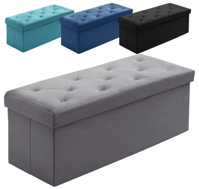 Ottoman Storage Folding Box Foot Stool Velvet Seat Storage Trunk Pouffe Bench