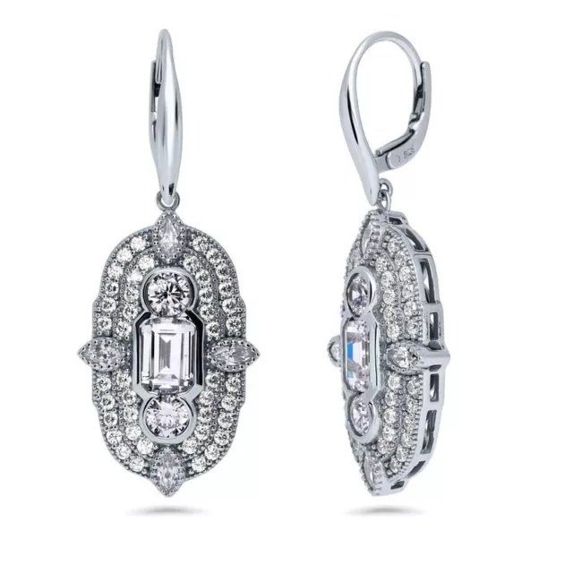 Fashion Silver Cubic Zirconia Cz Art Deco-style Drop Dangle Earrings Jewelry