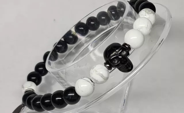 Belons Couple Stretch Bracelet 10mm White Howlite & Black Matte Agate Beads  Energy Stones Distance Bracelet Set, 2pcs : Amazon.co.uk: Fashion