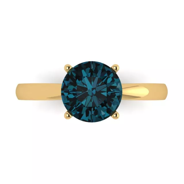 2.0 ct Round Cut London Blue Topaz Wedding Bridal Promise Ring 14k Yellow Gold