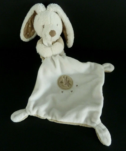 *. Doudou Pommette Lapin Mouchoir  Blanc Ecru Beige Marron Rond Etoile - Tbe*