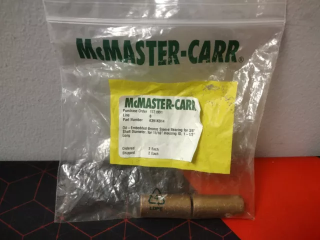 Mcmaster-Carr Oil-Embedded Bronze Sleeve Bearing, 3/8" Shaft(2Pk)-6391K914