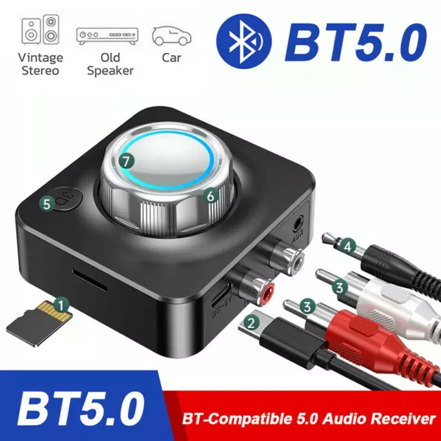 USB 5.0 Bluetooth-Empfänger Drahtlos 3.5mm AUX NFC auf 2RCA Audio Stereo Adapter