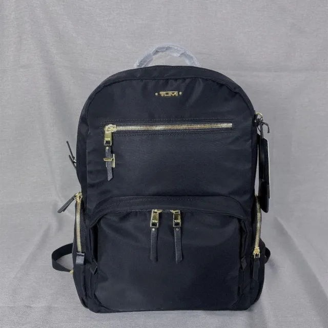 TUMI Voyageur Carson Functional And Practical Backpack Black Gold With Logo New