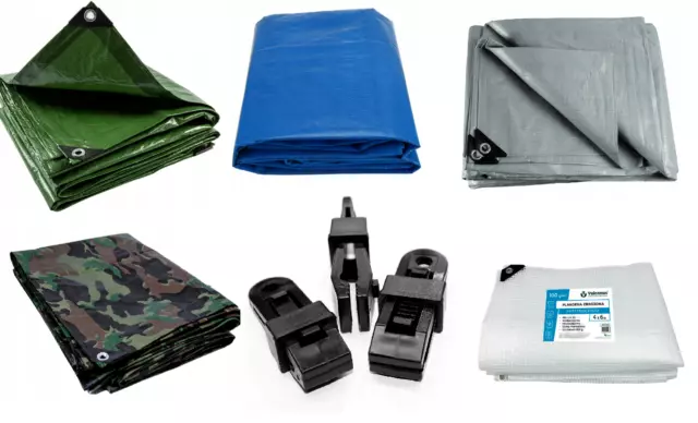Tarpaulin Heavy Duty Waterproof Cover Tarp Ground Sheet All Sizes FREE CLIPS