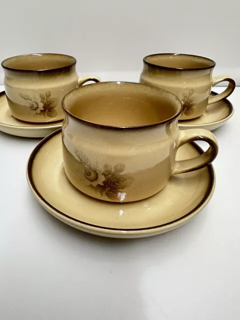 Set of 3 Denby  " Memories " Stoneware Tea / Coffee Cups with Saucers