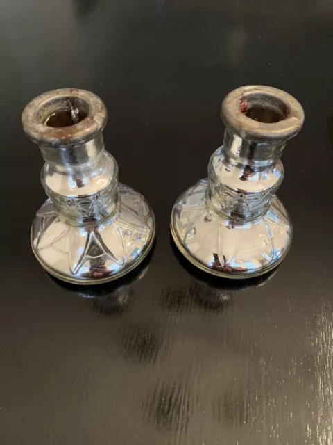 Pair of Antique Mercury Glass Candlesticks Early 20th Century