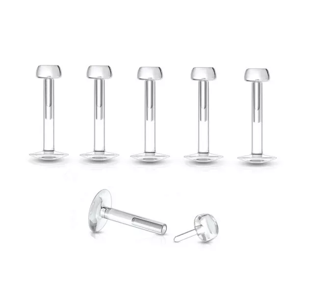 5  Labret Chin Lip Ear Retainer Studs Bio Flex Push-In Top 16g Length 6mm #2XA