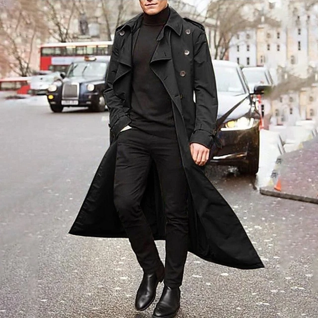 Mens Winter Warm Woolen Trench Coat Double Breasted Overcoat Jacket Outwear Top