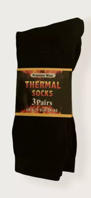 3 Pairs Mens Premium Thermal Boot Hiking Socks Black    Uk  Size 6-11