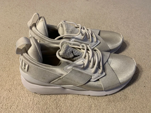 PUMA MUSE SATIN ladies trainers in silver size 6 12.20