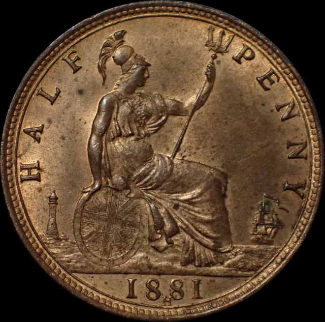 Great Britain Half Penny 1881 H Victoria Stunning Bronze Coin WCA 3255