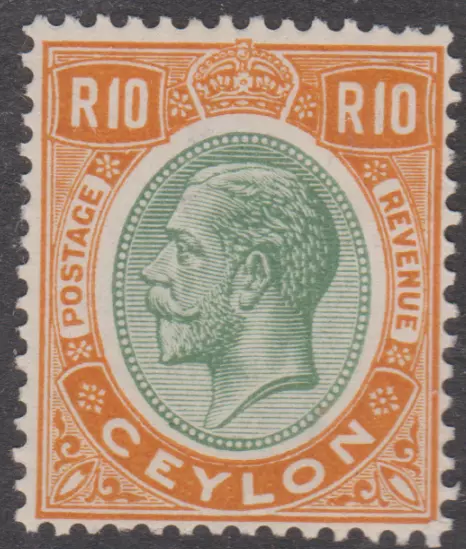 Ceylon 1927 Mint Mounted 10r Green & Brown Orange SG366 Cat £80