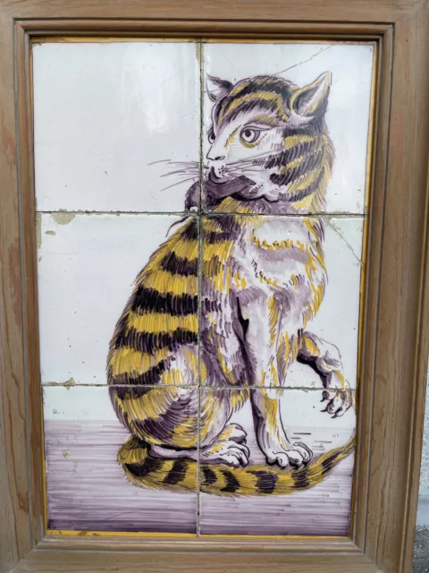 18th Century Dutch Delft Tile Painting of a Cat with Mouse 2
