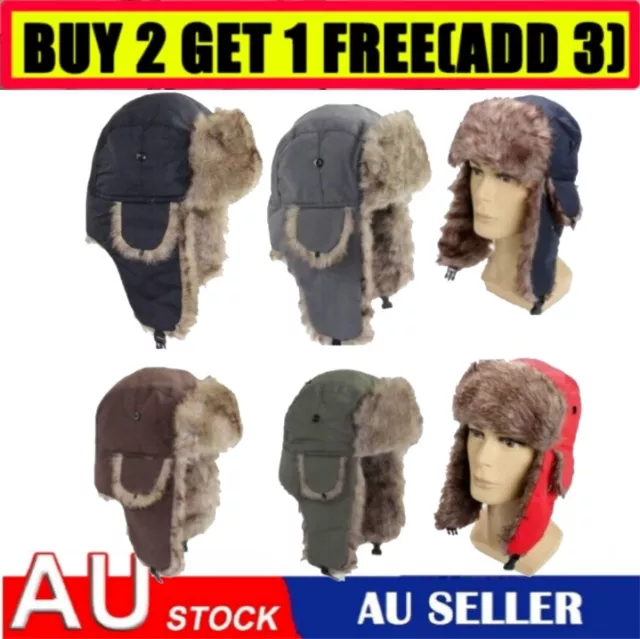 Unisex Men Women Winter Ushanka Trapper Hat Russian Trooper Faux Fur Ear flap AU