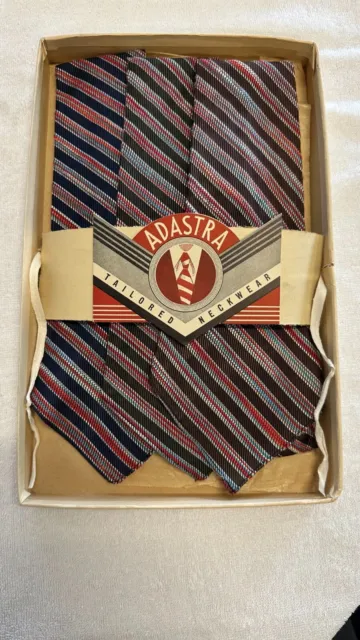 Deadstock 1930S 'Adastra' Brand 3 X Vtg Metallic Blue And Red Striped Ties