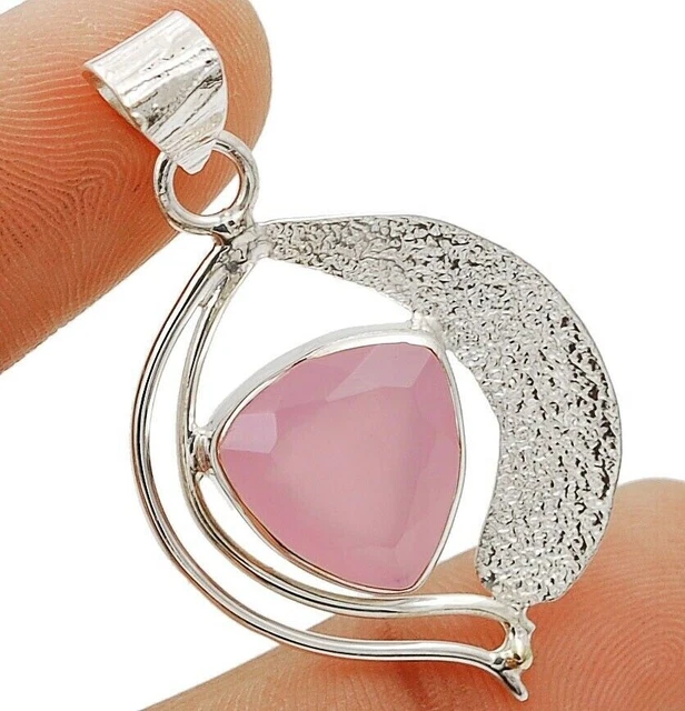 Natürlicher Rosenquarz 925 Massiv Sterlingsilber Anhänger Schmuck 1 2/3 Zoll lang Neu mit Etikett 10-6
