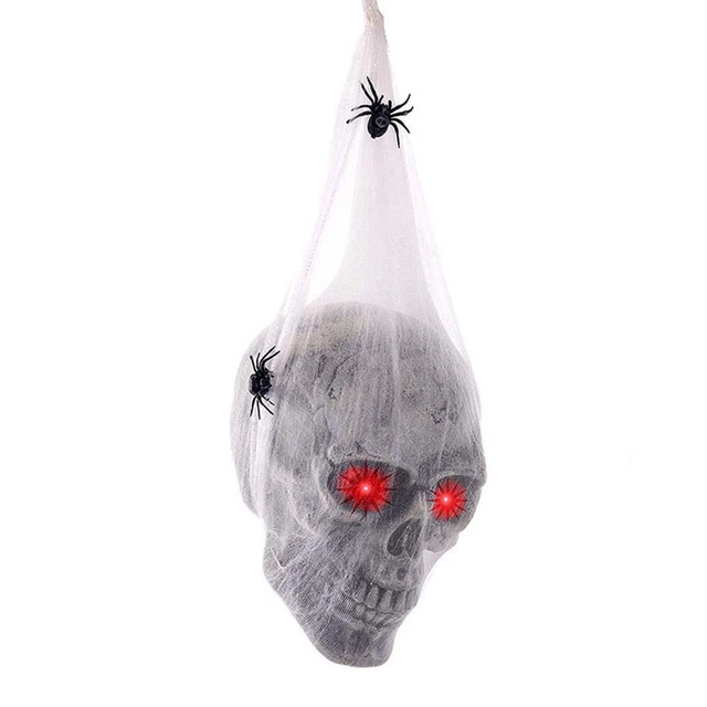 1 PCS Halloween Horror Glowing Sound Control Spider Cotton Skull Prop Lot U E E4