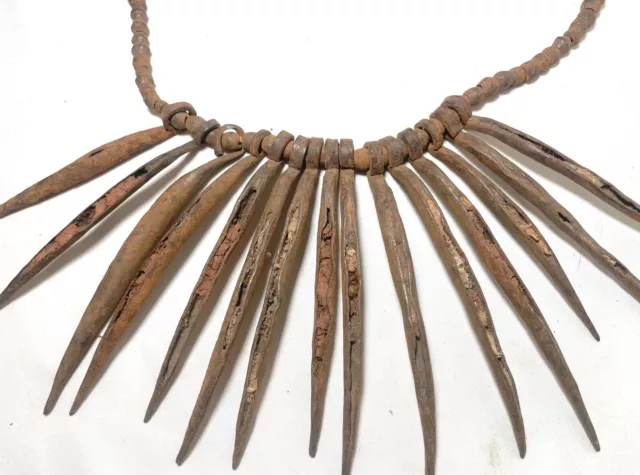 antique handmade 19th century Dogon Tribal African wrought iron spike necklace 2