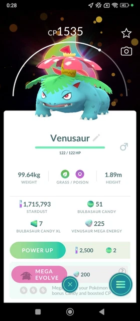 Pokémon GO – Shiny Florizarre (Venusaur) Lvl30+ 3 Attaques – Échange Digital