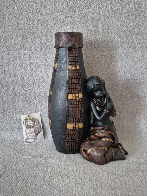 Vase Soliflore Style Africain - Résine Noire Et Brune - Décoratif