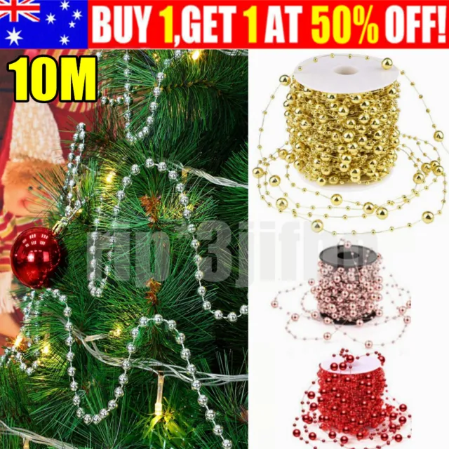 10M Christmas Bead Garland Pearl Strands Chain String Xmas Ornament Gold,Silver