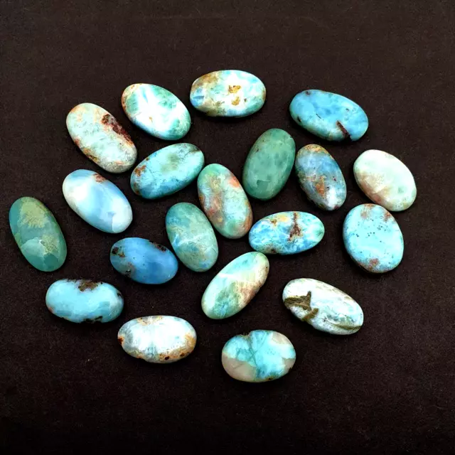 Naturel Larimar Ovale Cabochon Desseré Gemme Lot 7 Pièces 12x20-13x23 MM 105 CT