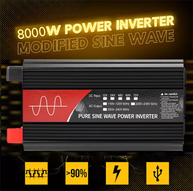 8000W 4000W Pure Sine Wave Power Inverter 24V to 220V Converter LCD Remote USB